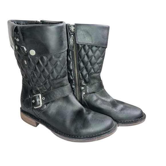 UGG Shoes - Ugg | Conor Quilted Oiled Leather Mid-Calf Moto Boots | Black | Size 9.5